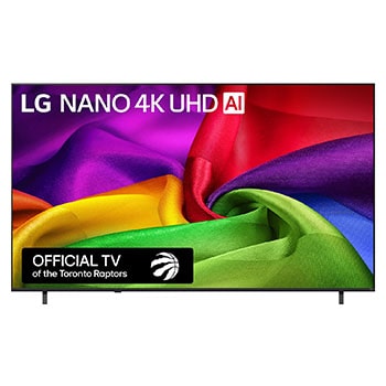 Front view of 85 inch LG NANO 4K UHD AI NU70 Smart TV 2026 85NU700BPUA